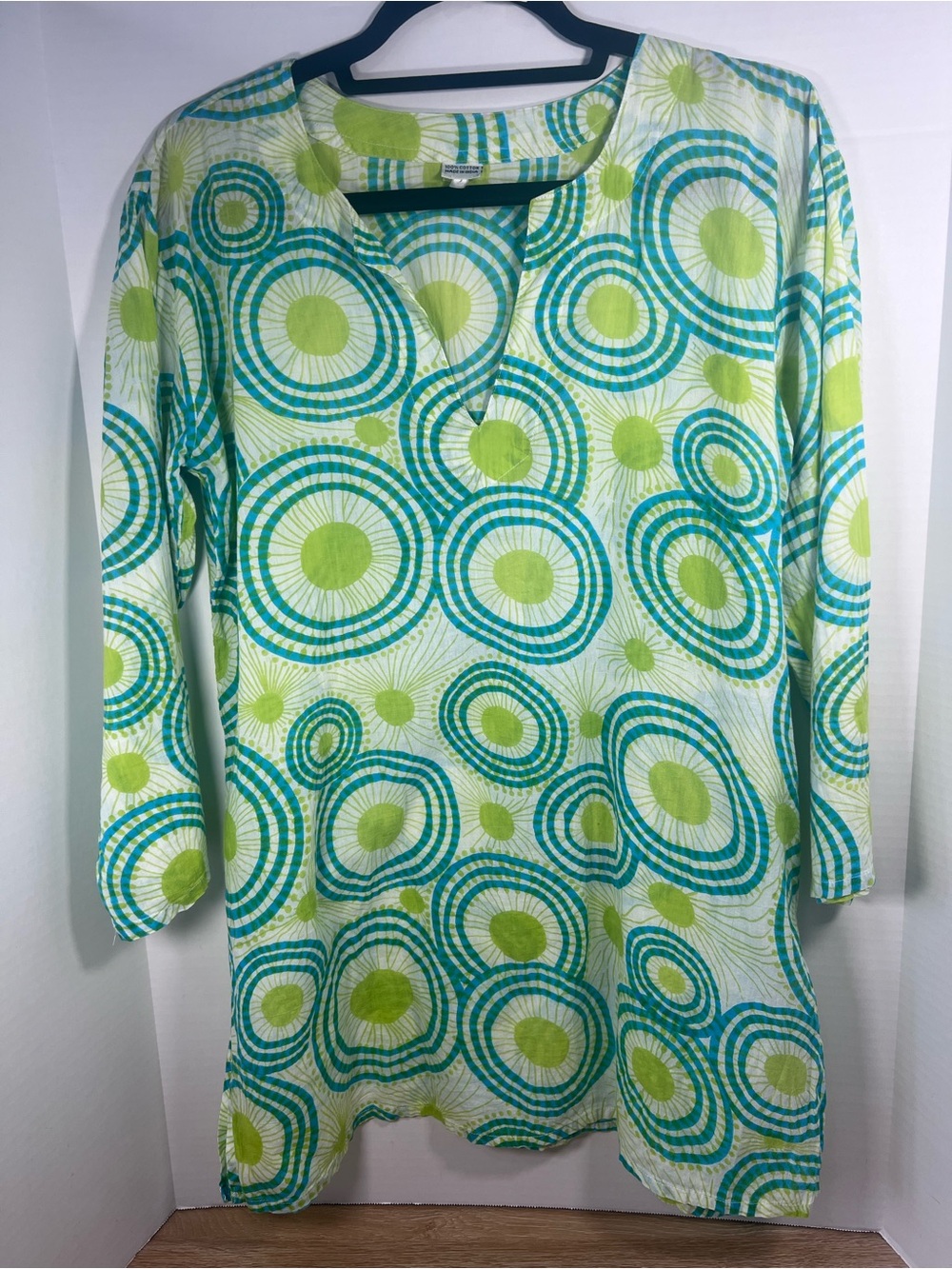 Vibrant Teal & Lime Circle-Print Tunic